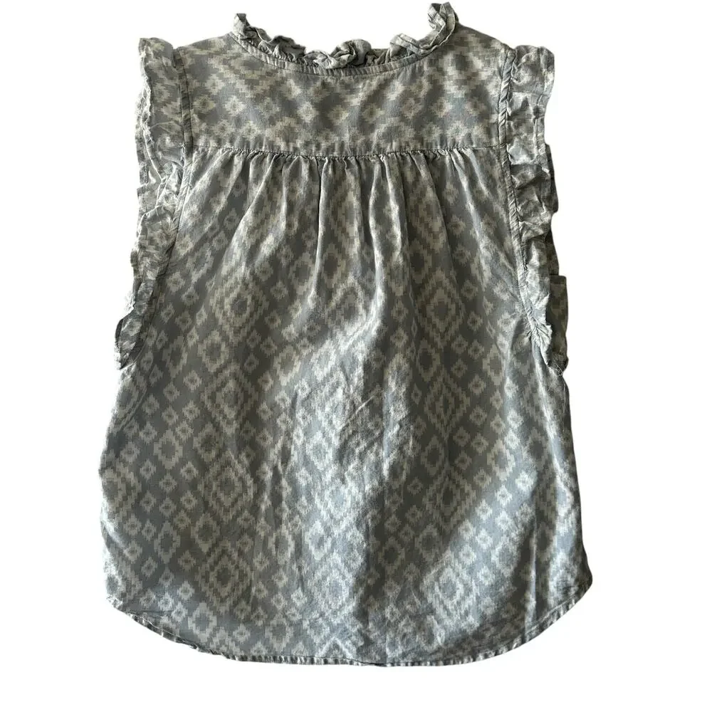 Dylan Fiesta Ruffle Top Womens XS Light Blue Western Southwest Print Button